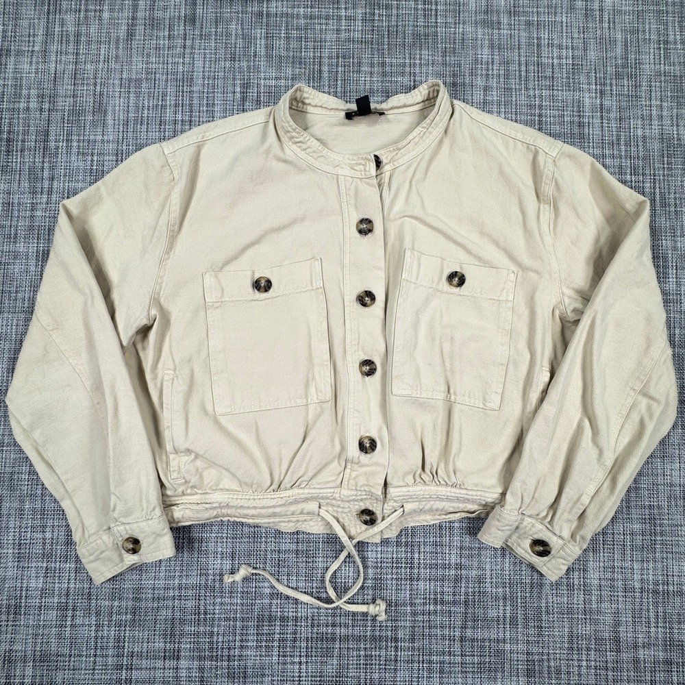 Tribal Womens Cropped Utility Jacket Beige XL Lyocell Drawstring Hem Pockets